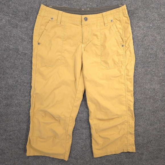 Kuhl Boulder Capri Pants Womens 10 Tan Embroidered Flowers Drawstring Outdoor - Picture 1 of 14